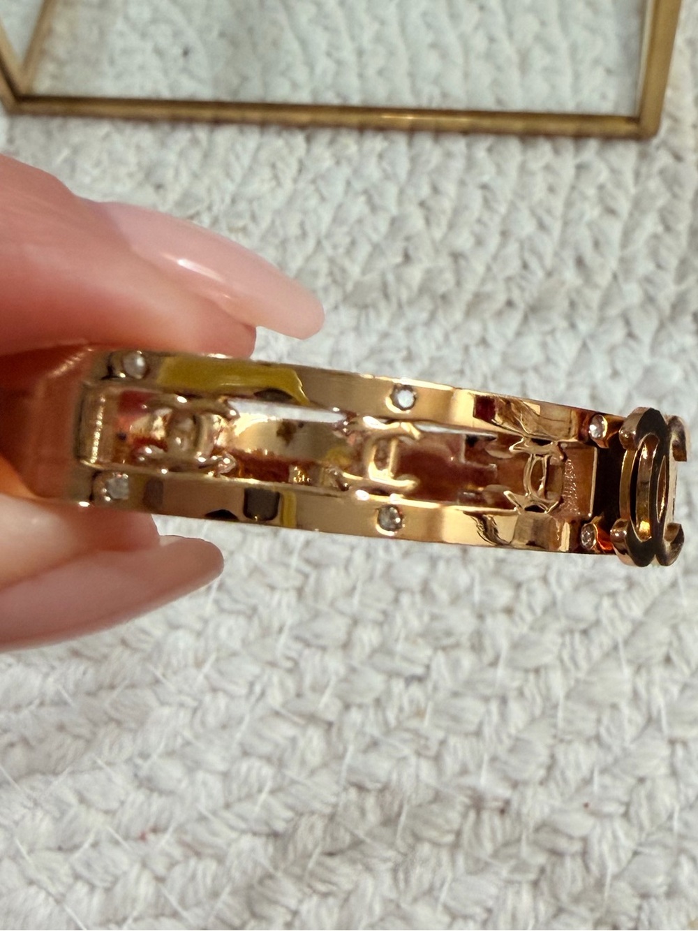 Gold-Tone | NEW Stainless Steel Logo Crystal Accent Bangle - Picture 5 of 11